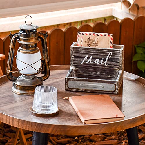 OKSQW Farmhouse Mail Organizer Countertop Letter Sorter Caddy 2 Tier Rustic Mail Tray Wooden Mail Holder File Organizer Bill Paper Folder Office Desk Accessories Rustic Office Supplies Home Decor - color: Dark Brown Mail Storage Small