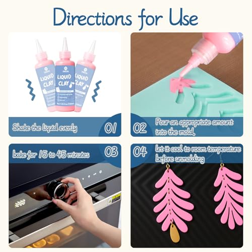 Liquid Polymer Clay, Liquid Clay for Polymer Clay Oven-Bake, for DIY Enthusiasts, Education and Crafting, Easy to Shape & Multi-Mold Compatible, Antiquewhite 60ml, Blue 60ml, Pink 60ml