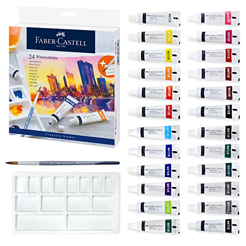 Faber-Castell Watercolor Paint Set - 24 Tubes of Liquid Watercolors (9ml) and Mixing Paint Palette - Art Supplies for Adults and Hobby Artists - size: 1 Count (Pack of 24)