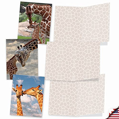 The Best Card Company - 10 Adorable Note Cards Blank (4 x 5.12 Inch) - Wildlife and Animal Cards, Assorted Boxed Set - Kissing Giraffes AM6843OCB-B1x10 - style: Kissing Giraffes