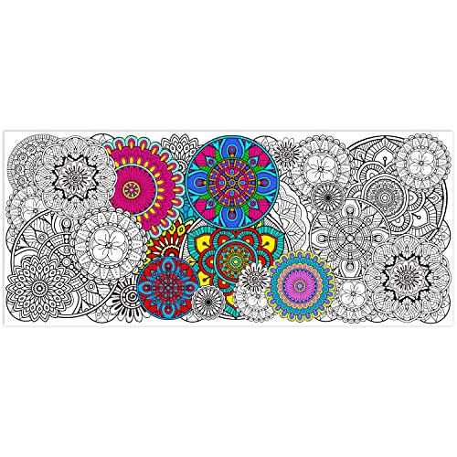 Dvbonike Jumbo Mandala Coloring Poster Giant Flower Color-in Paper Poster DIY Drawing Blank Doodle Art Banner Circular Floral 55.1x23.6 inch Wall Decor, Home School Activity Party Supplies for Kids - style: Circular Flower
