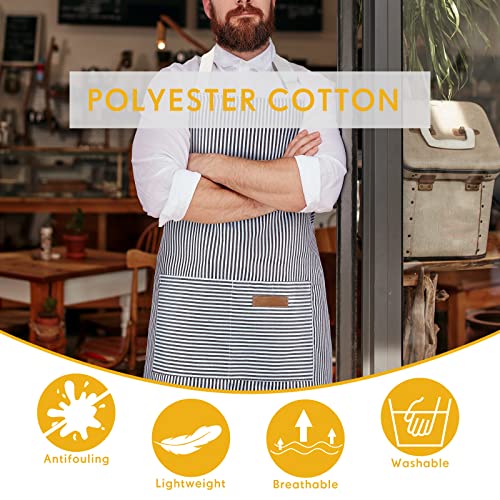 Handepo 4 Pcs Kitchen Aprons with Pockets Adjustable Waterproof Cotton Aprons Striped Apron for Women Men Chef Gift for Dad - color: Black, Pink, Gray, Blue