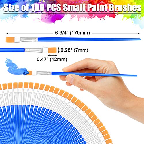 100Pcs Small Paint Brushes Bulk, Anezus Flat Top Acrylic Classroom Brush for Kids Mini Paint Brushes for Touch Up Crafts Detail Painting - style: Flat Paint Brushed