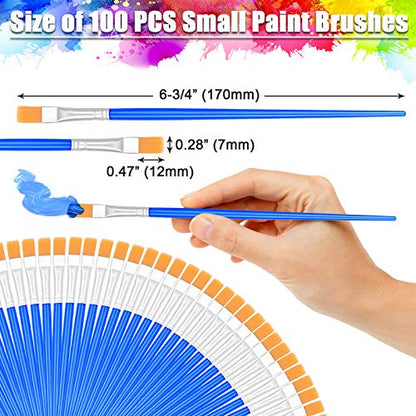 100Pcs Small Paint Brushes Bulk, Anezus Flat Top Acrylic Classroom Brush for Kids Mini Paint Brushes for Touch Up Crafts Detail Painting - style: Flat Paint Brushed