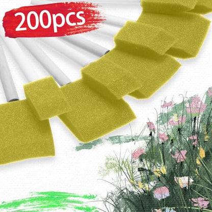 Leinuosen 200 Pcs Yellow Foam Brush Bulk Sponge Paint Brush with Handle 1inch Wood Grip Foam Art Paintbrushes for Paint Crafts Art Acrylics Stains - size: Yellow