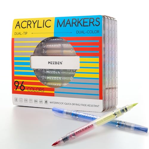 MEEDEN Acrylic Paint Markers Dual Tip: 96 Colors/48 Pcs Brush Tip Acrylic Marker with Automatic Ink Control for Art Supplies - Quick Dry Paint Pens for Rock, Wood, Glass, Easter Basket Stuffers - color: 96 Colors / 48 Pcs