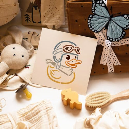 FINGERINSPIRE 6PCS Duck Stencils 5.9x5.9 Inch Cute Little Duck Painting Stencils Fun Cartoon Ducks Drawing Templates with a Brush for Crafts Wall Decor Wood Fabric Furniture Decoration - style: Duck