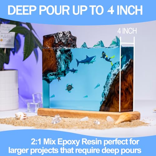 Deep Pour Epoxy Resin 3 Gallon 2-4" Inch Pour Depth Low Viscosity Crystal Clear & High Gloss, Bubble-Free Casting 2:1 Mix Ratio Resin Kit for Wood River Table Wood Filler Bar Top Art Crafts - size: 3 Gallon