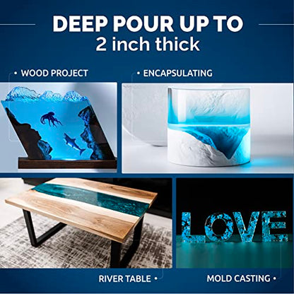 CRAFT RESIN Deep Pour Epoxy Resin Kit 1.5 Gallon – for 2” Pours, Casting Resin Epoxy for River Tables, Wood, Flower Preservation & DIY Crafts – Crystal Clear & Bubble Free, UV Resistant & Food Safe - size: 1.5 Gallon