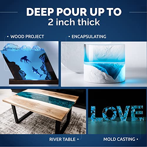 CRAFT RESIN Deep Pour Epoxy Resin Kit 51 Oz – for 2” Pours, Casting Resin Epoxy for River Tables, Wood, Flower Preservation & DIY Crafts – Crystal Clear & Bubble Free, UV Resistant & Food Safe - size: 51 Oz