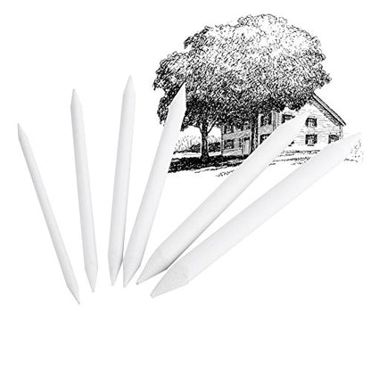 Zerodis 6 Pieces Art Blenders Paper White Pen Pastel Double Head Sketch Artist Blending Stumps and Tortillions Set