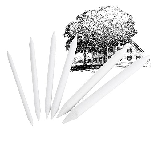 Zerodis 6 Pieces Art Blenders Paper White Pen Pastel Double Head Sketch Artist Blending Stumps and Tortillions Set