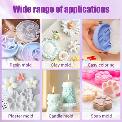 Silicone Mold Making Kit 66 oz, Platinum Cure 15A, 1:1, 4H Cure | 66 oz translucent LSR, 1:1 mix, flexible 15A, 30 min work time, 4H cure, smooth flow for detailed molds, 200°C resistant. - size: 66 OZ
