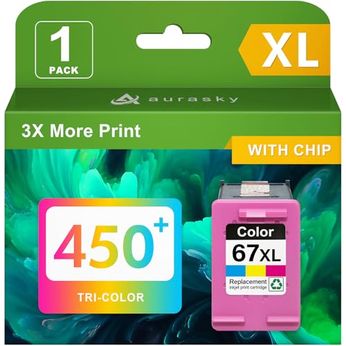 67XL High Yield Black Ink Cartridge Replacement for HP 67 XL, Compatible with DeskJet 2700/2755e/4155e and Envy 6055e/6455e Series (1 Tri-Color) - size: 67XL 1 T