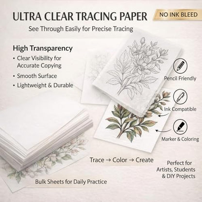 Epakh Tracing Paper 120 Sheets, 9 x 12 Inch Tracing Paper for Drawing, Transparent Vellum Papers Translucent Trace Pad for Pencil Sketching Drawing DIY Crafts Painting Wax Printing Calligraphy - size: 9 x 12 Inch