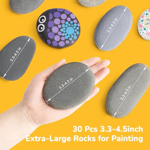 Simetufy 30Pcs Large Rocks for Painting 3.3-4.5Inch Natural River Stones for DIY, Art & Crafts, Smooth Paintable Flat Rocks Bulk for Adults, Children, Home Decor - size: 3.3-4.5in -30pcs