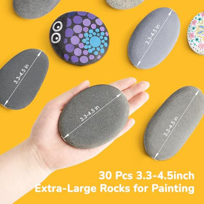 Simetufy 30Pcs Large Rocks for Painting 3.3-4.5Inch Natural River Stones for DIY, Art & Crafts, Smooth Paintable Flat Rocks Bulk for Adults, Children, Home Decor - size: 3.3-4.5in -30pcs