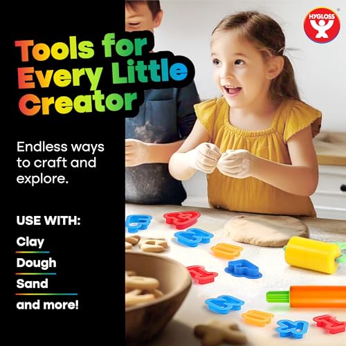 Hygloss 54 Pcs Dough Tools Set – Dough Cutters +Dough Extruders+Numbers & Alphabet Cutters Set – Educational Modeling Clay Tools – Preschool Toys & Toddler Activities – Arts & Crafts for Kids Ages 3-5 - color: Extruders + ABCs Numbers + Cutter Tools (54 p