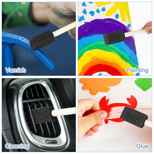 50Pcs Foam Paint Brushes, 1” Sponge Paint Brushes with Wood Handles, Foam Brushes for Painting Staining, Varnish, Touch Up