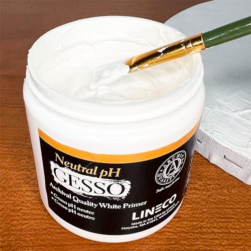 Lineco, Neutral PH Gesso Primer, Surface Preparation, Acid-Free White Priming, Suitable for Acrylic and Oil Paint, Color Pencils And GraPHite, Sealer for Paper, Wood, 8 Oz (238 Ml)