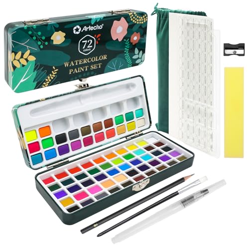 Artecho Watercolor Paint Set 72 Colors, Travel Watercolor Set with Watercolor Papers and Brushes, Ideal for Amateur Hobbyists, Painting Lovers and Artists - style: 72Colors