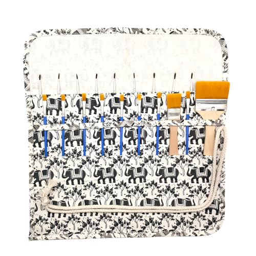 Funny live Paint Brush Holder Art Supplies, Artist Paint Brush & Storage Organizer Roll-Up Case Bag, Protect Acrylic Oil Watercolor Paintbrushes (Gray Baby Elephant 20 Slot Pockets) - color: Gray Baby Elephant 20 Slot Pockets