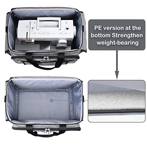 CAB55 Sewing Machine Case - Carrying Bag with Removable Padding, Tote for Machine and Accessories - color: Gray
