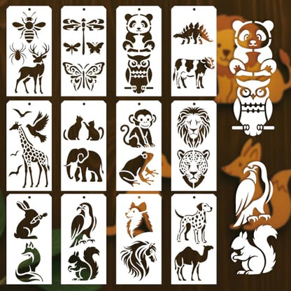 12 Pcs Animal Stencils for Painting, 31 Styles Cute Animal Painting Stencils Reusable Plastic Drawing Templates for Scrapbooking DIY Art Craft - style: Animal