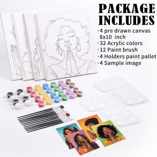 VOCHIC Sip and Paint Kit for Adults,Pre Drawn Canvas 4 Pack Painting Kit Party Girls Night Games Couples Paint Art Set Pray Girl 8x10 in - size: 8x10, style: style 10