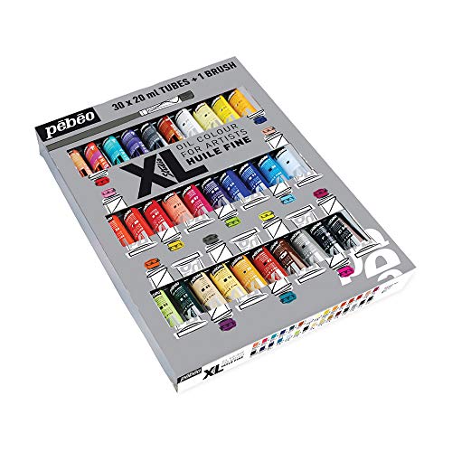 Pebeo - Fine Oil XL Case 30 Tubes of 20 ML Assorted and Brush - Oil Painting Box and Brush - Multi-surface Oil Painting Kit - 30 tubes of 20 ml - color: Set of 30 Assorted 20ml Tubes, size: 20.1 Fl Oz (Pack of 1)