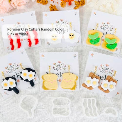 Xaekicr 8Pcs Breakfast Theme Polymer Clay Cutters Set – Toast, Bacon, Egg Shapes | Fun Clay Earring Cutters | Polymer Clay Molds for Jewelry Making | Clay Tools for DIY Crafts - color: S color