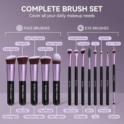 BS-MALL Makeup Brushes Premium Synthetic Foundation Powder Concealers Eye Shadows 14 Pcs Purple for Makeup Beginner or Professional with Travel Case - color: Purple