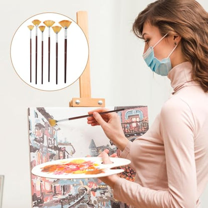 COMNICO 42 Pcs Fan Paint Brushes, Professional Artist Painting Brush Set Soft Nylon Hair Brush Long Wooden Handle for Artists Acrylic Watercolor Oil Painting