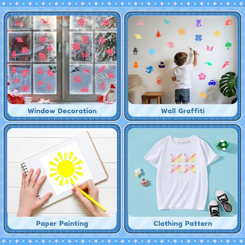 Stencils for Kids, Drawing Stencils for Painting Crafts Reusable Washable Large Art Paint Stencil Primary Shape Template for Fabric Wall Paper (36)
