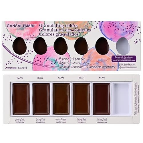 Kuretake GANSAI TAMBI GRANULATING COLOR 5 colors set, Watercolor Paint Set, Professional-Quality for Artists and Crafters, AP-Certified, for Adult, Made in Japan - style: Granulating