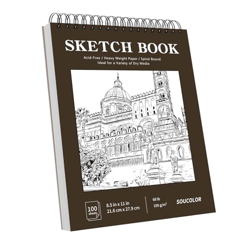 Soucolor Sketchbook 8.5x11,100 Sheets Thick Acid-Free Drawing Paper | 68lb/100gsm Lay Flat Sketch Pad Art Notebook for Adults Artists Teachers Students Classroom - color: Brown, size: 8.5" x 11" (Pack of 1)