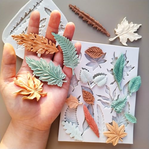 2PCS Leaf Silicone Molds, Tree Leaves Shape Cake Fondant Mold, 3D Unique Chocolate Candy Jello Biscuit Dessert Mold, Resin Plaster Polymer Clay Soap Mold, Cake Decorating Tool - color: 2pc leaf
