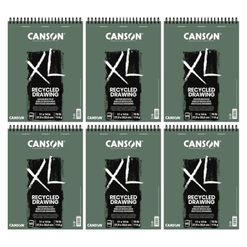 Canson XL Series Recycled Drawing Pad, 11" x 14", White, 70 lb. (114gsm), Top Wire Bound, 60 Sheets/Pad, Case of 6 Pads, 360 Sheets Total - size: 11x14 (6-Pack)