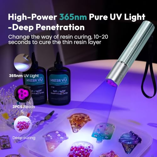 Resiners UV Resin Light, Mini 365nm Rechargeable UV Light for Resin | fast 10-20s curing, deep 365nm curing with portable design and auto shut-off safety for resin molds, jewelry and DIY