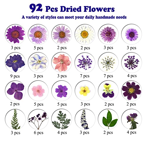 92 Pcs Purple Dried Pressed Flowers Real Natural Leave Petals for DIY Resin Candle Jewelry Nail Crafts - color: Purple