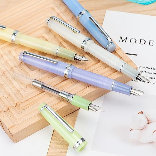 Jinhao 82 Acrylic Fountain Pen, Iridium Extra Fine Nib with Ink Converter, Transparent Purple Classic Design Smooth Writing Pen (Silver Trim) - color: Purple Clear (Silver Trim), style: Extra Fine (0.38 mm)