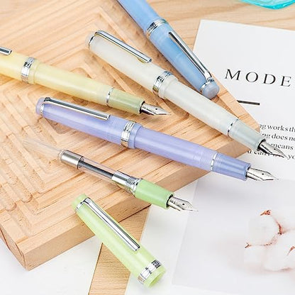 Jinhao 82 Acrylic Fountain Pen, Iridium Bent Nib with Ink Converter, Transparent Purple Classic Design Calligraphy Pen (Silver Trim) - color: Purple Clear (Silver Trim), style: Bent (0.5-1.0 mm)