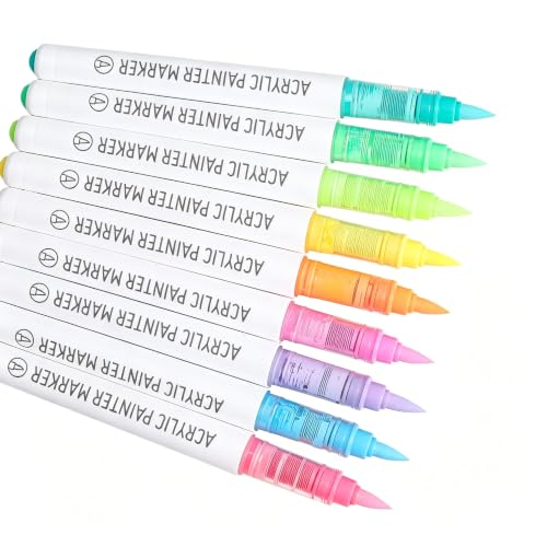languo Acrylic Paint Markers, 9 Dopamine Series B Colors Acrylic Paint Pens, Soft Brush Tip Marker with Water Based Ink for Rock Painting, Wood, Glass, Fabric, DIY Art and Craft - color: Dopamine Series B