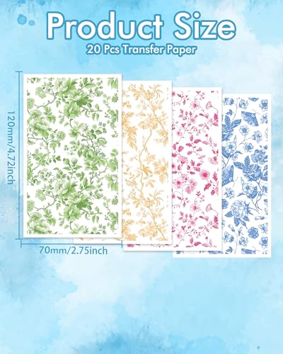 Puocaon Flower Clay Transfer Paper - 20 Pcs Traditional Chinoiserie Art Design Transfer Sheets for Polymer Clay Colorful Floral Earrings Design Jewelry Making - color: flower and moth