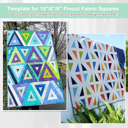 Kigley 3 Set Tall Triangle Rulers for Quilting 6 8 10 Inch Wedge Triangle & Wing Quilting Rulers and Templates Acrylic Quilt Templates for Sewing Layer Cake Patchwork Cutting Pattern DIY Craft - color: Clear