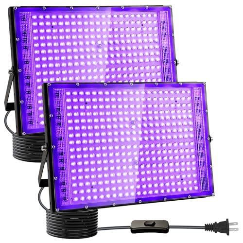 2 Pack 300W Black Lights, Blacklight Flood Light with Plug and Switch,for Glow Party, Black Light Party, Halloween, Body Paint, Neon Glow, Fluorescent Poster, Stage Lighting - size: 300W*2