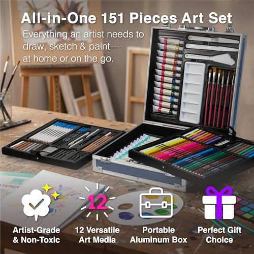 COLOUR BLOCK 151-Piece Professional Art Supply Set with Mixed Media, Paint Kit & Brushes in Aluminum Case, Complete Art Supplies for Adults, All Level Artists, Travel Art Set