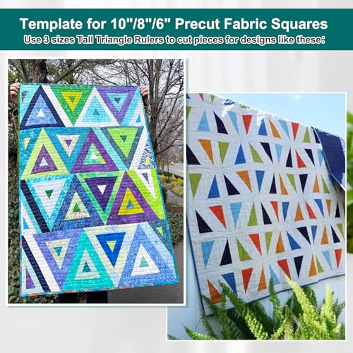 Kigley 3 Set Tall Triangle Rulers for Quilting 6 8 10 Inch Wedge Triangle & Wing Quilting Rulers and Templates Acrylic Quilt Templates for Sewing Layer Cake Patchwork Cutting Pattern DIY Craft (Green) - color: Green