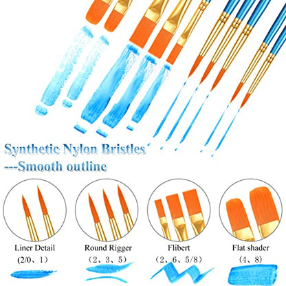 20 Pcs Paint Brushes, Acrylic Painting Brush Set, Watercolor Brushes, Acrylic Brushes for Oil Watercolor, Miniature Detailing, and Rock Painting - style: 20 PCS
