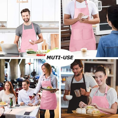 4 Packs Chef Apron with 2 Pockets, Waterproof Adjustable Apron for Men Women Perfect for Kitchen Cooking Baking Gardening Restaurant BBQ Coffee House, Professional Apron (Pink) - color: Pink